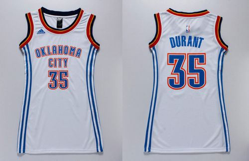 Women Thunder 35 Kevin Durant White Dress NBA Jersey