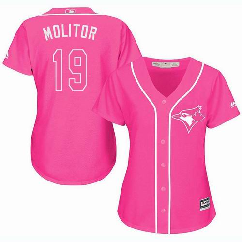 Women Toronto Blue Jays #19 Paul Molitor Pink Fashion Jersey