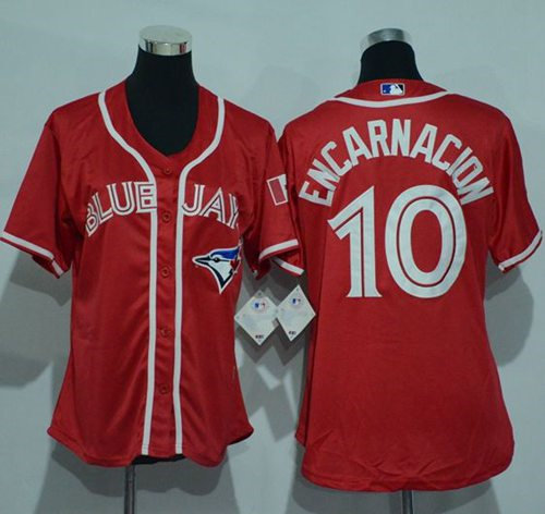 Women Toronto Blue Jays 10 Edwin Encarnacion Red Canada Day Baseball Jersey