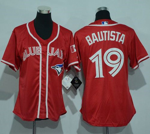 Women Toronto Blue Jays 19 Jose Bautista Red Canada Day Baseball Jersey