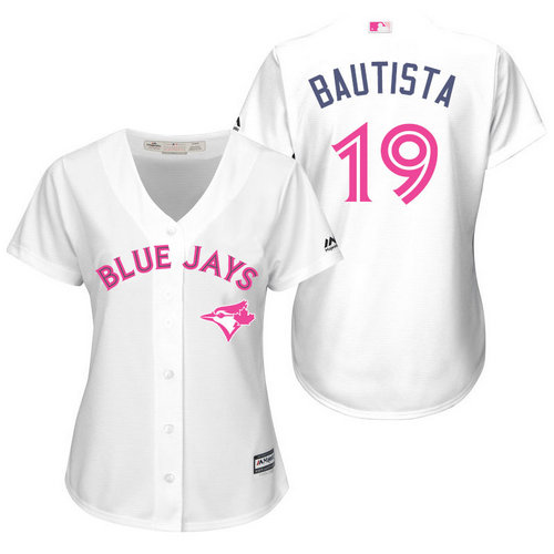 Women Toronto Blue Jays 19 Jose Bautista White Home 2016 Mother-s Day Cool Base Jersey