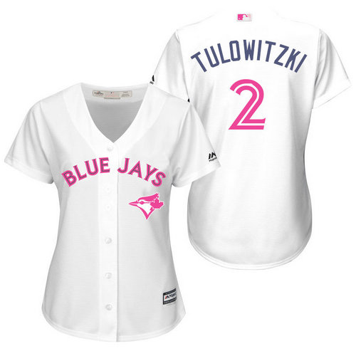 Women Toronto Blue Jays 2 Troy Tulowitzki White Home 2016 Mother-s Day Cool Base Jersey