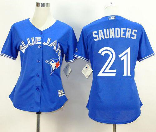 Women Toronto Blue Jays 21 Michael Saunders Blue Alternate Baseball Jersey