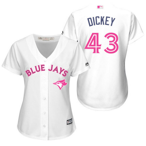 Women Toronto Blue Jays 43 R.A. Dickey White Home 2016 Mother-s Day Cool Base Jersey