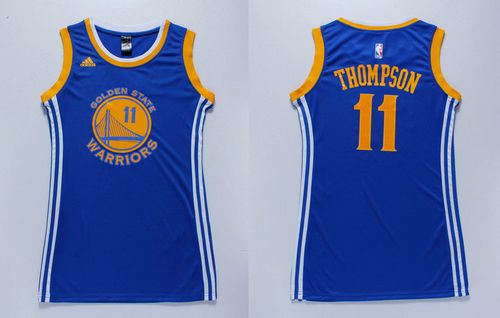 Women Warriors 11 Klay Thompson Blue Dress NBA Jersey