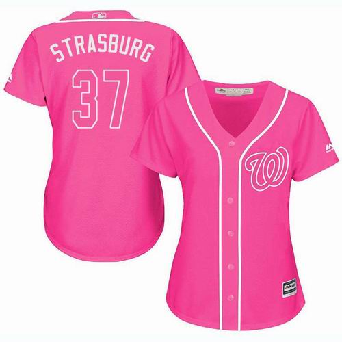 Women Washington Nationals #37 Stephen Strasburg pink Fashion Jersey
