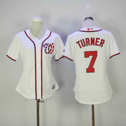 Women Washington Nationals #7 Trea Turner white Jersey