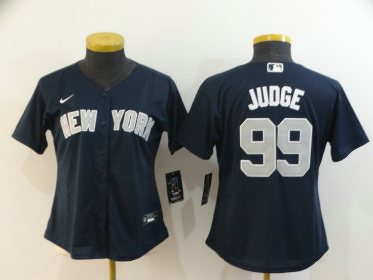 Women Yankees 99 Aaron Judge Navy Women 2020 Nike Cool Base Jersey