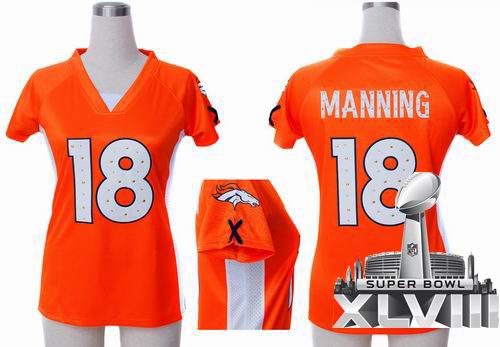 Women nike Denver Broncos 18# Peyton Manning orange draft him ii top 2014 Super bowl XLVIII(GYM) Jersey