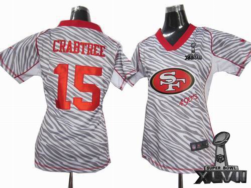 Women nike San Francisco 49ers #15 Michael Crabtree Zebra Field Flirt Fashion 2013 Super Bowl XLVII Jersey