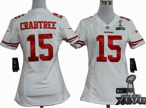 Women nike San Francisco 49ers #15 Michael Crabtree white game 2013 Super Bowl XLVII Jersey