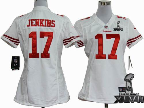 Women nike San Francisco 49ers #17 A.J. Jenkins white game 2013 Super Bowl XLVII Jersey