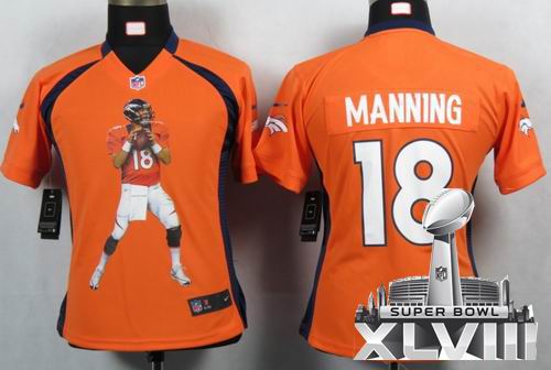 Women printed 2012 Nike Denver Broncos 18# Peyton Manning orange Portrait Fashion Game 2014 Super bowl XLVIII(GYM) Jersey