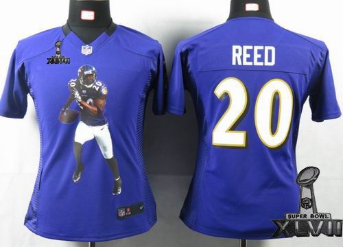 Women printed Nike Baltimore Ravens #20 Ed Reed Purple Portrait Fashion Game 2013 Super Bowl XLVII Jersey