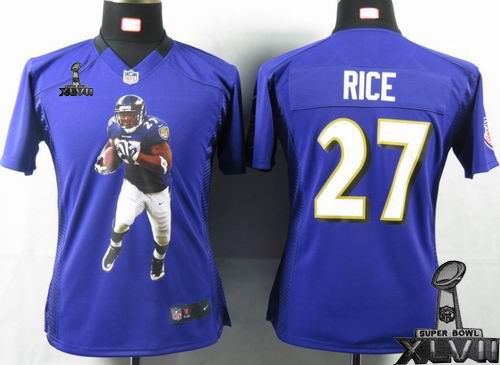 Women printed Nike Baltimore Ravens #27 Ray Rice Purple Portrait Fashion Game 2013 Super Bowl XLVII Jersey