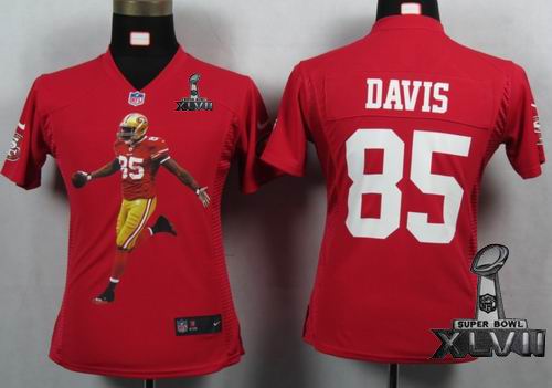 Women printed Nike San Francisco 49ers #85 Vernon Davis red Portrait Fashion Game 2013 Super Bowl XLVII Jersey