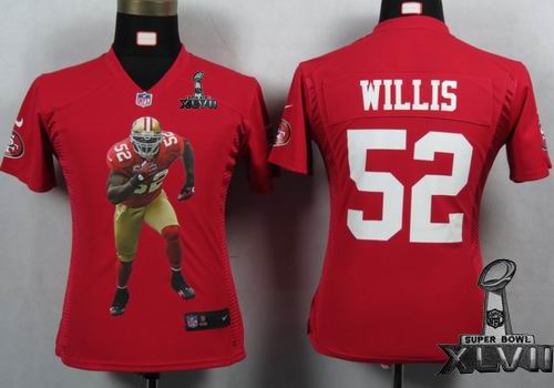 Women printed Nike San Francisco 49ers 52# Patrick Willis red Portrait Fashion Game 2013 Super Bowl XLVII Jersey