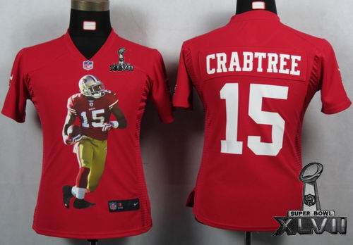 Women printed nike San Francisco 49ers #15 Michael Crabtree red Portrait Fashion Game 2013 Super Bowl XLVII Jersey