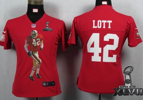 Women printed nike San Francisco 49ers #42 Ronnie Lott red Portrait Fashion Game 2013 Super Bowl XLVII Jersey