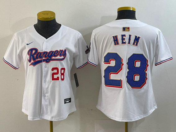 WomenTexas Rangers #28 Jonah Heim White Gold Cool Base Stitched Baseball Jersey 1