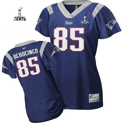Womens New England Patriots #85 Chad Ochocinco Field Flirt 2012 Super Bowl XLVI NFL Jersey Blue