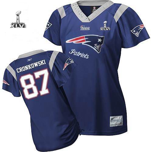Womens New England Patriots #87 Rob Gronkowski Blue 2011 Field Flirt 2012 Super Bowl XLVI NFL Jersey blue