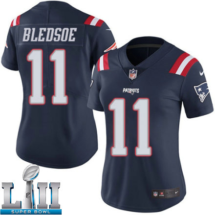 Womens Nike New England Patriots Super Bowl LII 11 Drew Bledsoe Limited Navy Blue Rush NFL Jersey
