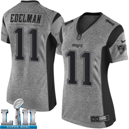Womens Nike New England Patriots Super Bowl LII 11 Julian Edelman Elite Gray Gridiron NFL Jersey