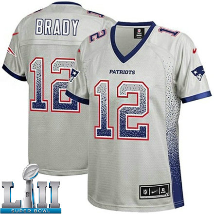 Womens Nike New England Patriots Super Bowl LII 12 Tom Brady Elite Grey Drift Fashion NFL Jersey