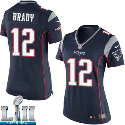 Womens Nike New England Patriots Super Bowl LII 12 Tom Brady Elite Navy Blue Team Color NFL Jersey