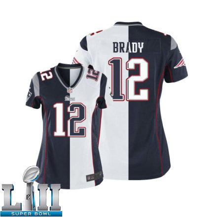 Womens Nike New England Patriots Super Bowl LII 12 Tom Brady Elite TeamRoad Two Tone NFL Jersey