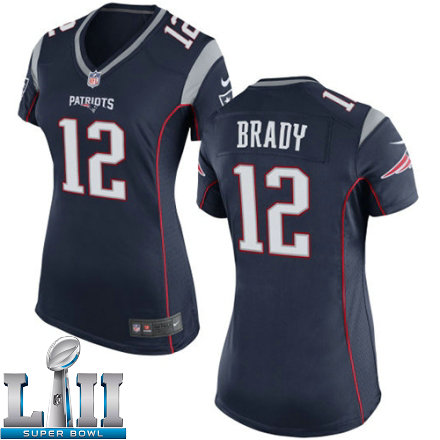 Womens Nike New England Patriots Super Bowl LII 12 Tom Brady Game Navy Blue Team Color NFL Jersey