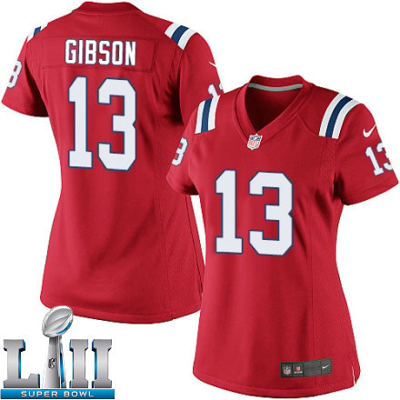 Womens Nike New England Patriots Super Bowl LII 13 Brandon Gibson Elite Red Alternate NFL Jersey