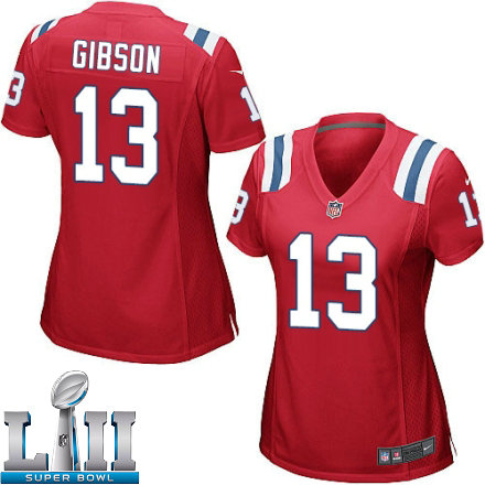 Womens Nike New England Patriots Super Bowl LII 13 Brandon Gibson Game Red Alternate NFL Jersey