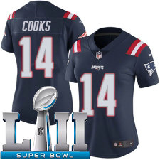 Womens Nike New England Patriots Super Bowl LII 14 Brandin Cooks Limited Navy Blue Rush NFL Jersey