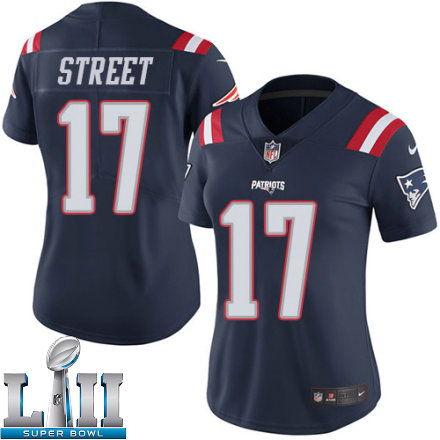 Womens Nike New England Patriots Super Bowl LII 17 Devin Street Limited Navy Blue Rush NFL Jersey