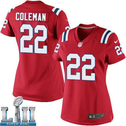 Womens Nike New England Patriots Super Bowl LII 22 Justin Coleman Elite Red Alternate NFL Jersey