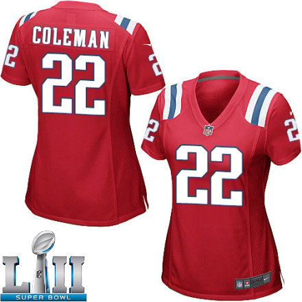 Womens Nike New England Patriots Super Bowl LII 22 Justin Coleman Game Red Alternate NFL Jersey