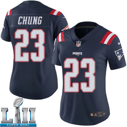 Womens Nike New England Patriots Super Bowl LII 23 Patrick Chung Limited Navy Blue Rush NFL Jersey
