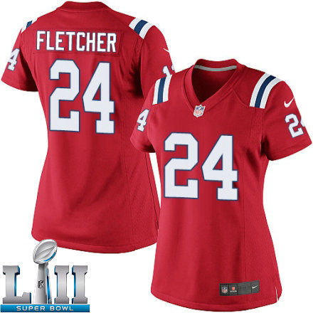 Womens Nike New England Patriots Super Bowl LII 24 Bradley Fletcher Elite Red Alternate NFL Jersey