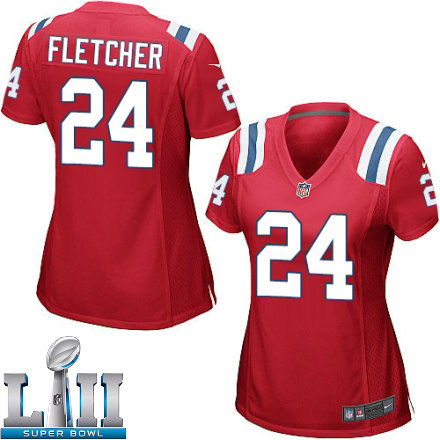 Womens Nike New England Patriots Super Bowl LII 24 Bradley Fletcher Game Red Alternate NFL Jersey