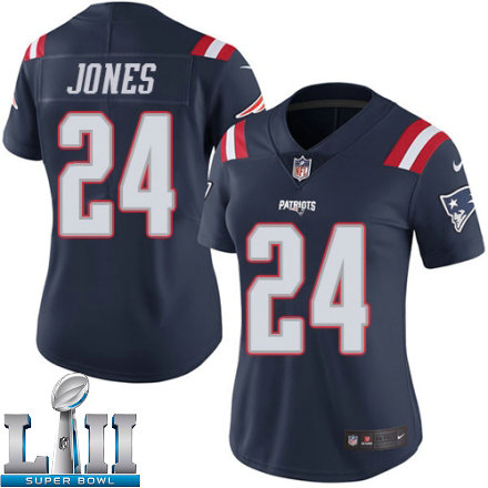 Womens Nike New England Patriots Super Bowl LII 24 Cyrus Jones Limited Navy Blue Rush NFL Jersey
