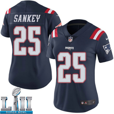 Womens Nike New England Patriots Super Bowl LII 25 Bishop Sankey Limited Navy Blue Rush NFL Jersey