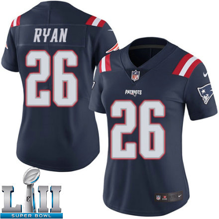 Womens Nike New England Patriots Super Bowl LII 26 Logan Ryan Limited Navy Blue Rush NFL Jersey