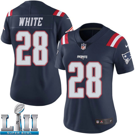 Womens Nike New England Patriots Super Bowl LII 28 James White Limited Navy Blue Rush NFL Jersey