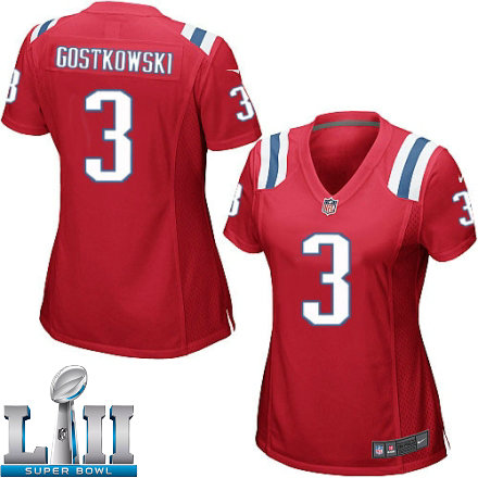 Womens Nike New England Patriots Super Bowl LII 3 Stephen Gostkowski Game Red Alternate NFL Jersey