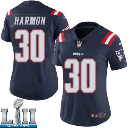 Womens Nike New England Patriots Super Bowl LII 30 Duron Harmon Limited Navy Blue Rush NFL Jersey