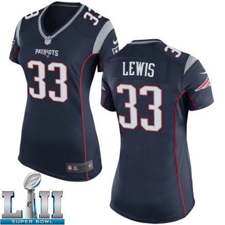 Womens Nike New England Patriots Super Bowl LII 33 Dion Lewis Game Navy Blue Team Color NFL Jersey