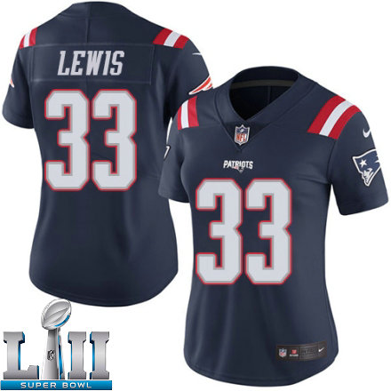 Womens Nike New England Patriots Super Bowl LII 33 Dion Lewis Limited Navy Blue Rush NFL Jersey