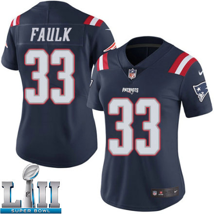 Womens Nike New England Patriots Super Bowl LII 33 Kevin Faulk Limited Navy Blue Rush NFL Jersey